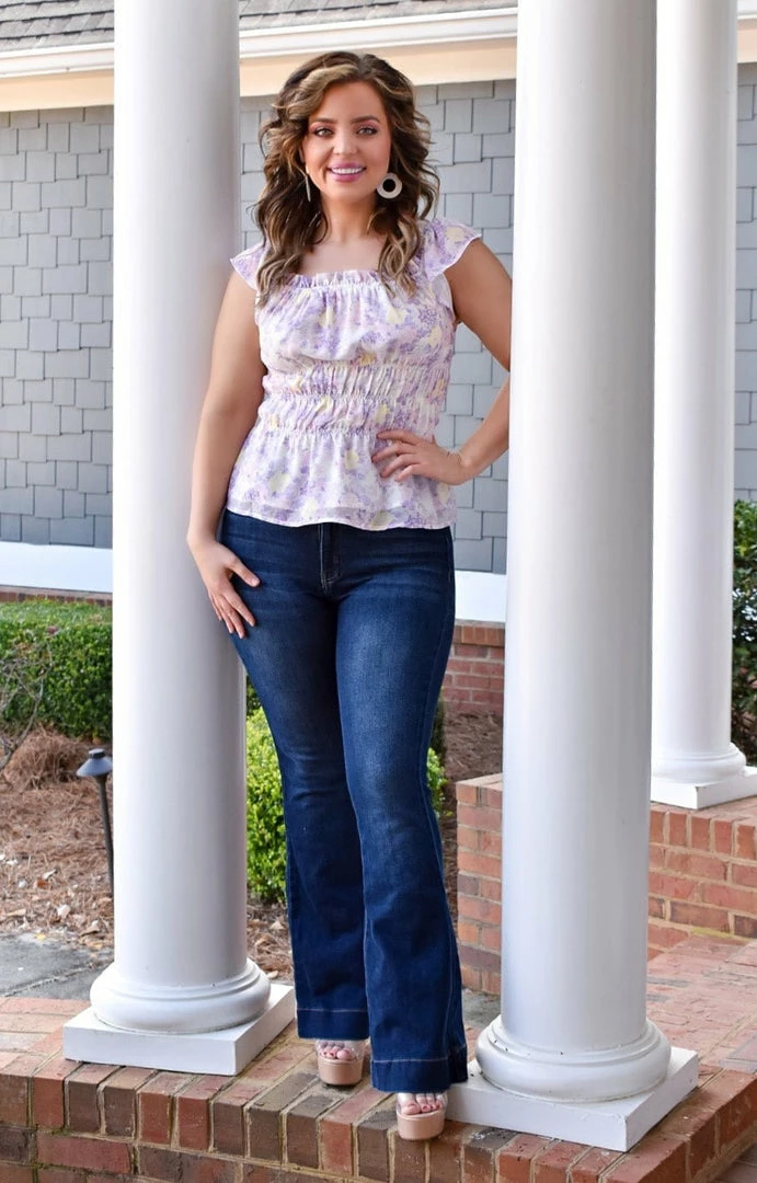 Peach Love - IT43103-01 - 2422 Let's Chat Floral Top - Lavender TOPS 4 Peach Love - IT43103-01 - 2422 Let's Chat Floral Top - Lavender TOPS