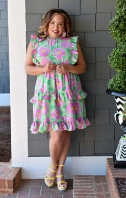 Staccato - 71436A-PP - 22522 Be Mine Forever Floral Dress - Green/Pink DRESSES