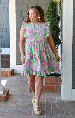 Staccato - 71436A-PP - 22522 Be Mine Forever Floral Dress - Green/Pink DRESSES