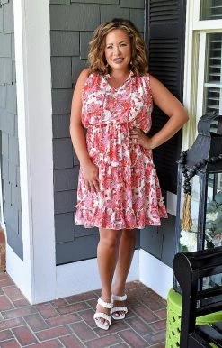 Hailey & Co - SD3317D - 7622 Sweet Treat Floral Dress - Coral DRESSES
