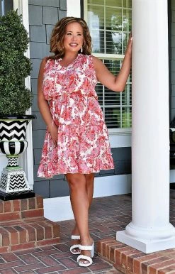 Hailey & Co - SD3317D - 7622 Sweet Treat Floral Dress - Coral DRESSES