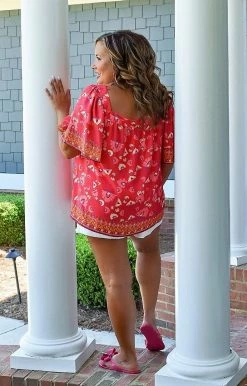 Flying Tomato - IT11522-PP - 4122 TOPS Serious Flirt Print Top - Red 6 Flying Tomato - IT11522-PP - 4122 TOPS Serious Flirt Print Top - Red