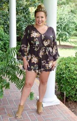 ODDI - IP13724 - 92421 Naturally Charming Floral Romper - Brown BOTTOMS 7 ODDI - IP13724 - 92421 Naturally Charming Floral Romper - Brown BOTTOMS