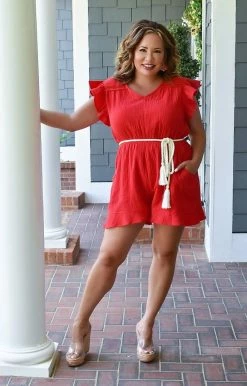 143 Story - IRM8442-PP - 6422 Girl On The Go Romper - Red