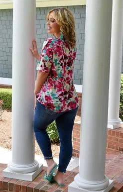 Heimish - ST1958-25 - 71822 Simple Concepts Floral Top - Pink TOPS