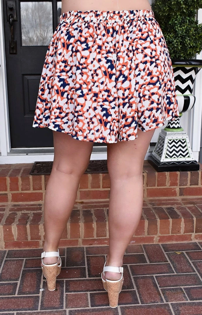 Adrienne - 1810AM - 2322 BOTTOMS Heat It Up Print Shorts - Orange/Navy 2 Adrienne - 1810AM - 2322 BOTTOMS Heat It Up Print Shorts - Orange/Navy