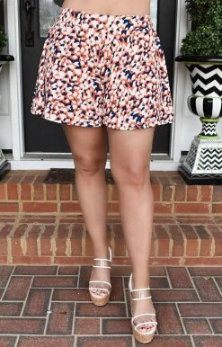 Adrienne - 1810AM - 2322 BOTTOMS Heat It Up Print Shorts - Orange/Navy