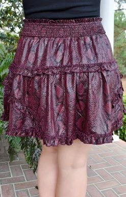 TCEC - CS3453 - 21722 Set The Occasion Snake Print Skirt - Wine