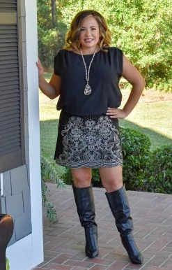 Andree - 64277-PP - 102821 BOTTOMS Meet Me There Embroidered Skirt - Black