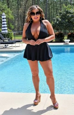 Unique Vintage - CZ148 - 33022 Oasis Babe One Piece Skirted Swimsuit - Black SWIMWEAR