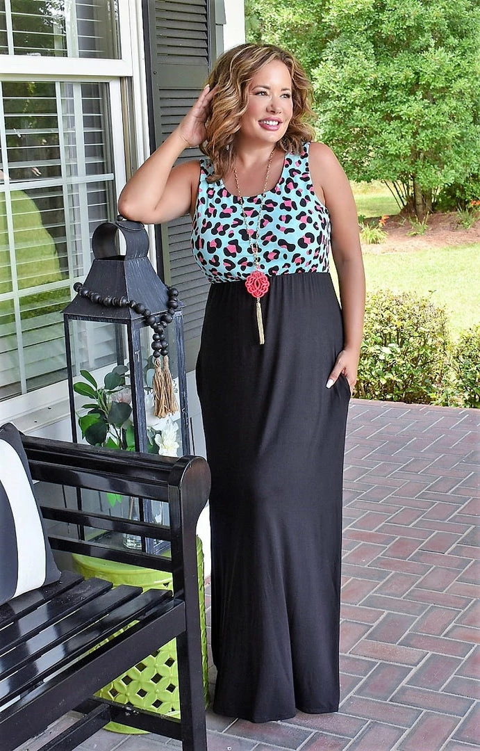 Heimish - SD1123-15 - 72522 DRESSES Real Romance Leopard Maxi Dress - Mint/Black 1 Heimish - SD1123-15 - 72522 DRESSES Real Romance Leopard Maxi Dress - Mint/Black