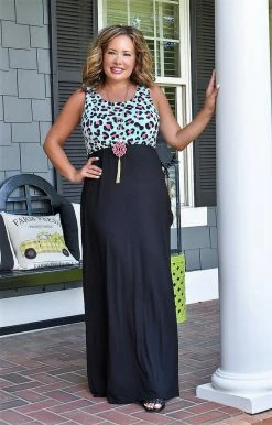 Heimish - SD1123-15 - 72522 DRESSES Real Romance Leopard Maxi Dress - Mint/Black