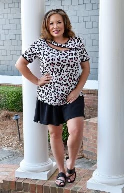 Heimish - BL-ST2190-11 - 21922 Say Less Leopard Top - Ivory/Pink TOPS