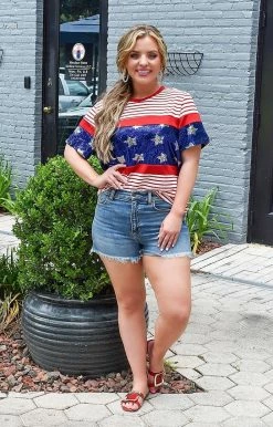 YFW - 10530 - 52422 TOPS Give Me Liberty Sequin Top