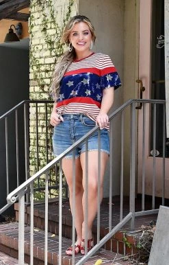 YFW - 10530 - 52422 TOPS Give Me Liberty Sequin Top