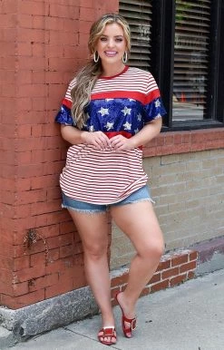 YFW - 10530 - 52422 TOPS Give Me Liberty Sequin Top