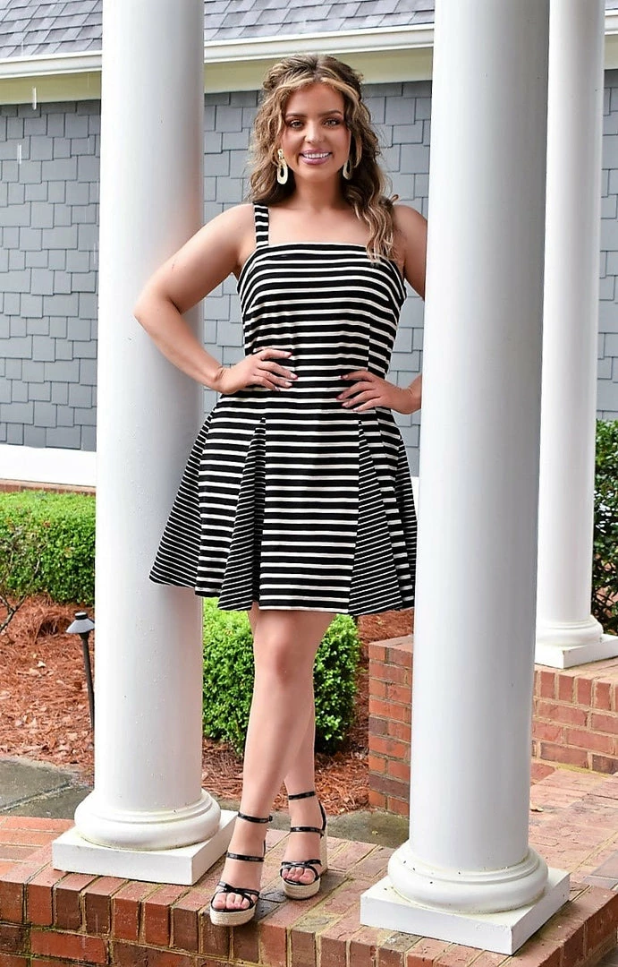 White Birch - D90122XL - 31222 It's Your World Striped Dress - Black/Ivory DRESSES 2 White Birch - D90122XL - 31222 It's Your World Striped Dress - Black/Ivory DRESSES