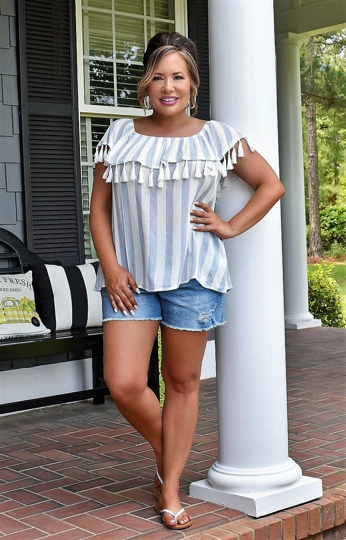 Andree - T10167-PP - 5922 Perfect Pairing Striped Top - Denim Blue TOPS 1 Andree - T10167-PP - 5922 Perfect Pairing Striped Top - Denim Blue TOPS