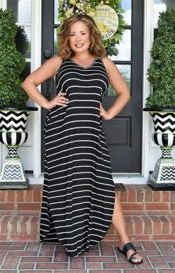 Heimish - SD1292-11 - 7622 Fell For You Striped Maxi Dress - Black Maxi & Midi Dresses