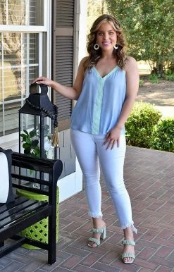 Main Strip - LT32876 - 3422 You're In Luck Top - Sky Blue/Mint