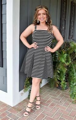 White Birch - D90122XL - 31222 It's Your World Striped Dress - Black/Ivory DRESSES 7 White Birch - D90122XL - 31222 It's Your World Striped Dress - Black/Ivory DRESSES