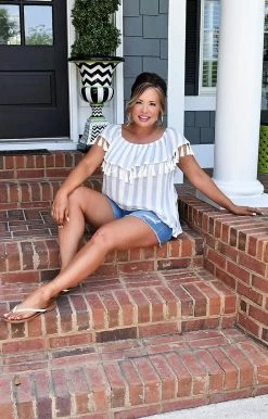 Andree - T10167-PP - 5922 Perfect Pairing Striped Top - Denim Blue TOPS