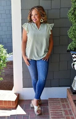 Staccato - 18248B-PP - 51222 Full Of Love Striped Top - Green TOPS