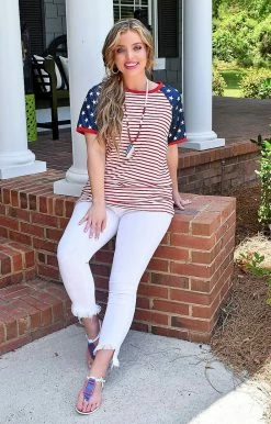 YFW - 10305 - 52622 TOPS Proud To Be An American Print Top