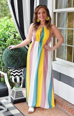 Caramela - CD8068-MIA - 21222 What A Catch Striped Maxi Dress - Multi