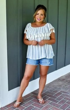 Andree - T10167-PP - 5922 Perfect Pairing Striped Top - Denim Blue TOPS 7 Andree - T10167-PP - 5922 Perfect Pairing Striped Top - Denim Blue TOPS