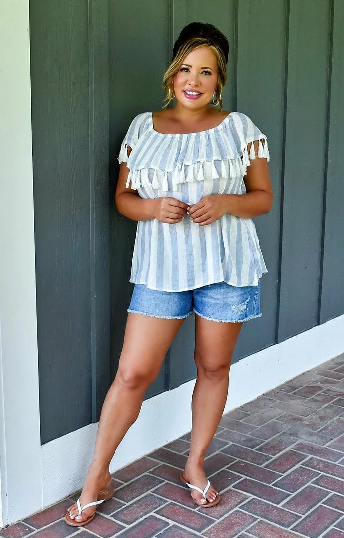 Andree - T10167-PP - 5922 Perfect Pairing Striped Top - Denim Blue TOPS 4 Andree - T10167-PP - 5922 Perfect Pairing Striped Top - Denim Blue TOPS