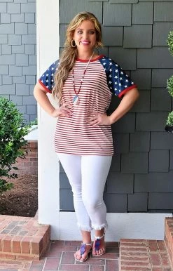 YFW - 10305 - 52622 TOPS Proud To Be An American Print Top