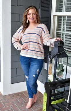 Andree - T10335 - 11722 Get The Message Striped Sweater - Blush