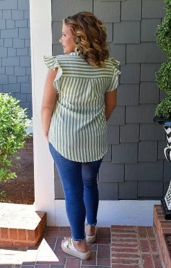 Staccato - 18248B-PP - 51222 Full Of Love Striped Top - Green TOPS