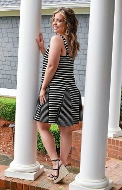 White Birch - D90122XL - 31222 It's Your World Striped Dress - Black/Ivory DRESSES 6 White Birch - D90122XL - 31222 It's Your World Striped Dress - Black/Ivory DRESSES