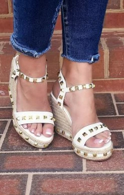 Shu Shop - JEMMA-01 - 52922 SHU SHOP - Jemma Studded Wedge - White SHOES