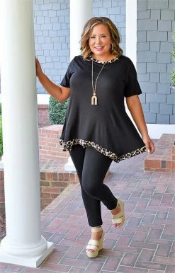 Heimish - BL-ET6197-10 Arriving Late Leopard Top - Black TOPS