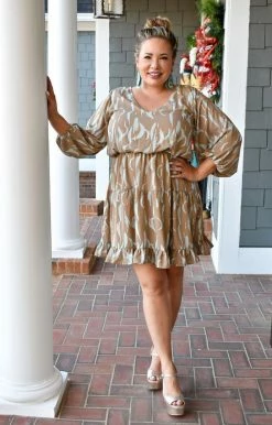 Caramela - CD8924-SAMANTHA - 12321 DRESSES Feeling Fabulous Print Dress - Taupe 7 Caramela - CD8924-SAMANTHA - 12321 DRESSES Feeling Fabulous Print Dress - Taupe