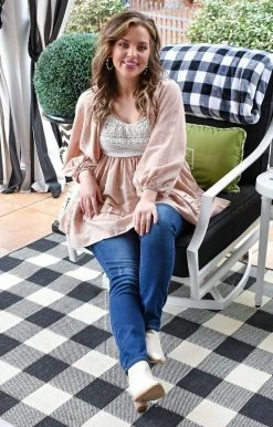 Davi & Dani - DT10610 - 21022 All Dolled Up Embroidered Top - Taupe