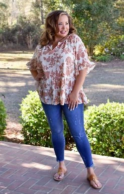 Staccato - 18523A-PP - 3722 Enjoying The Moment Floral Top - Terracotta