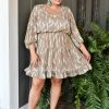 Caramela - CD8924-SAMANTHA - 12321 DRESSES Feeling Fabulous Print Dress - Taupe
