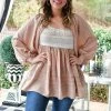 Davi & Dani - DT10610 - 21022 All Dolled Up Embroidered Top - Taupe
