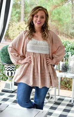 Davi & Dani - DT10610 - 21022 All Dolled Up Embroidered Top - Taupe