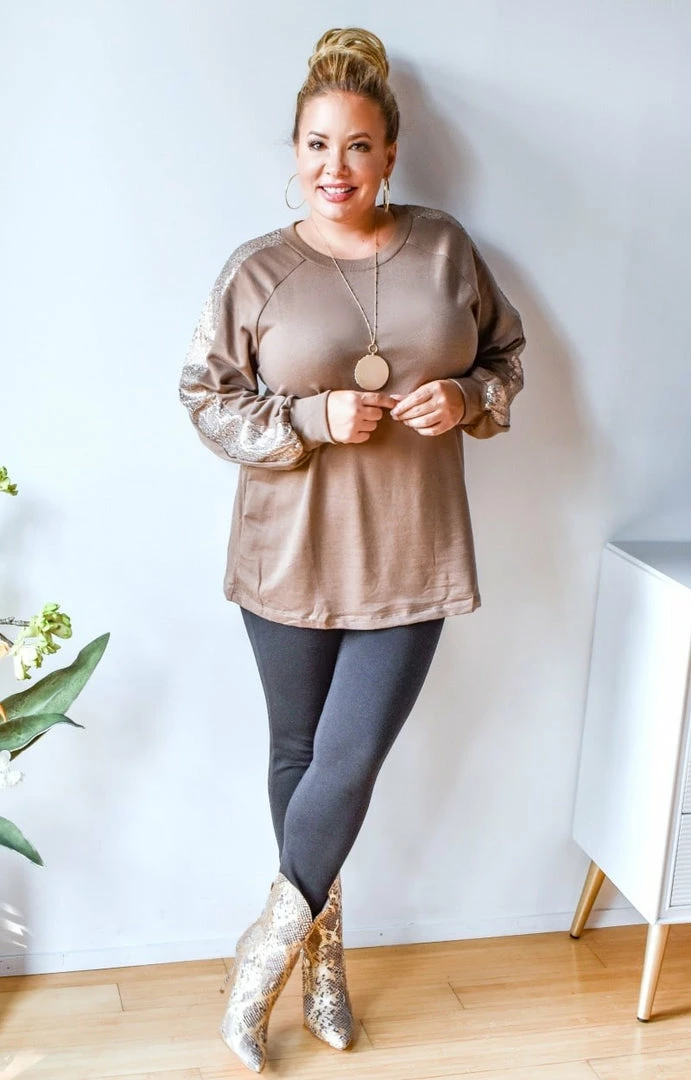 Southern Grace - 6434-TAUPE - 101220 Get Glowing Sequin Pullover - Taupe 1 Southern Grace - 6434-TAUPE - 101220 Get Glowing Sequin Pullover - Taupe