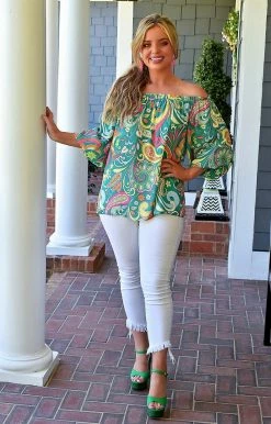 Flying Tomato - IT11647-PP - 7322 TOPS Enjoy The Moment Print Top - Green 7 Flying Tomato - IT11647-PP - 7322 TOPS Enjoy The Moment Print Top - Green