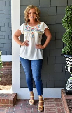 Hailey & Co - IT6294A - 63022 Invested In You Embroidered Top - Ivory