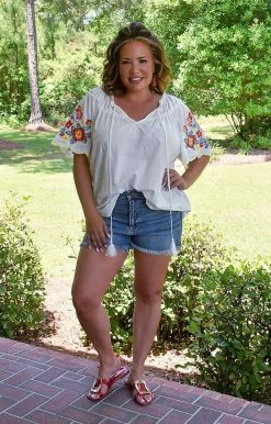 JNNA - JT14255PER - 51822 Over The Horizon Embroidered Top - White TOPS