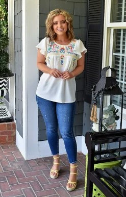 Hailey & Co - IT6294A - 63022 Invested In You Embroidered Top - Ivory