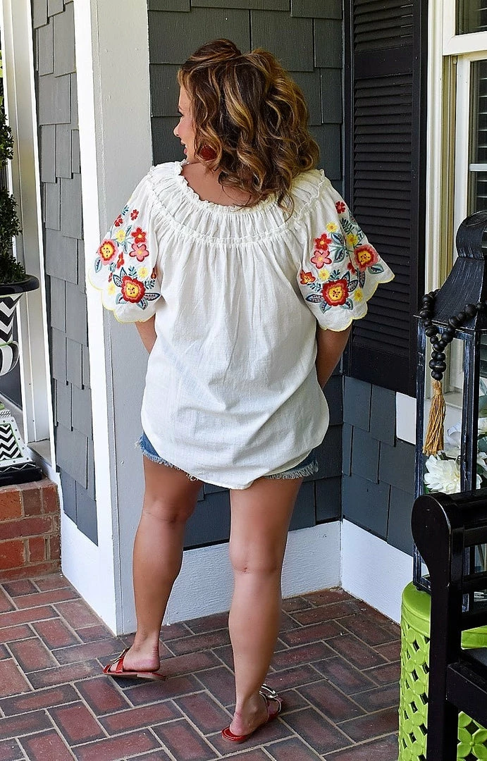 JNNA - JT14255PER - 51822 Over The Horizon Embroidered Top - White TOPS 3 JNNA - JT14255PER - 51822 Over The Horizon Embroidered Top - White TOPS