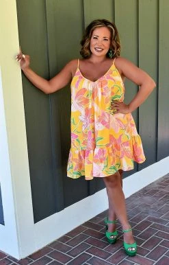 Flying Tomato - ID18748-PP - 7222 Come To Me Floral Dress - Yellow DRESSES